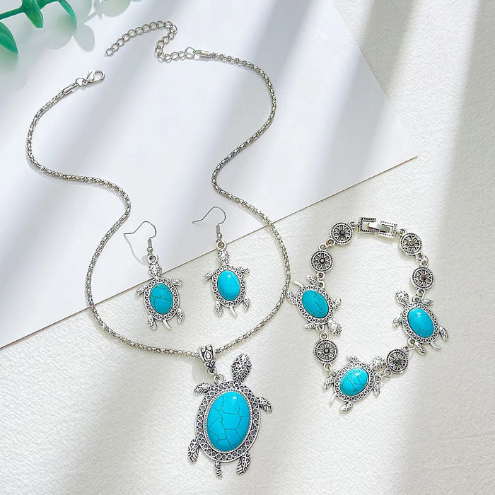 Turquoise Turtle Jewelry Set for Women – Necklace, Bracelet & Earrings