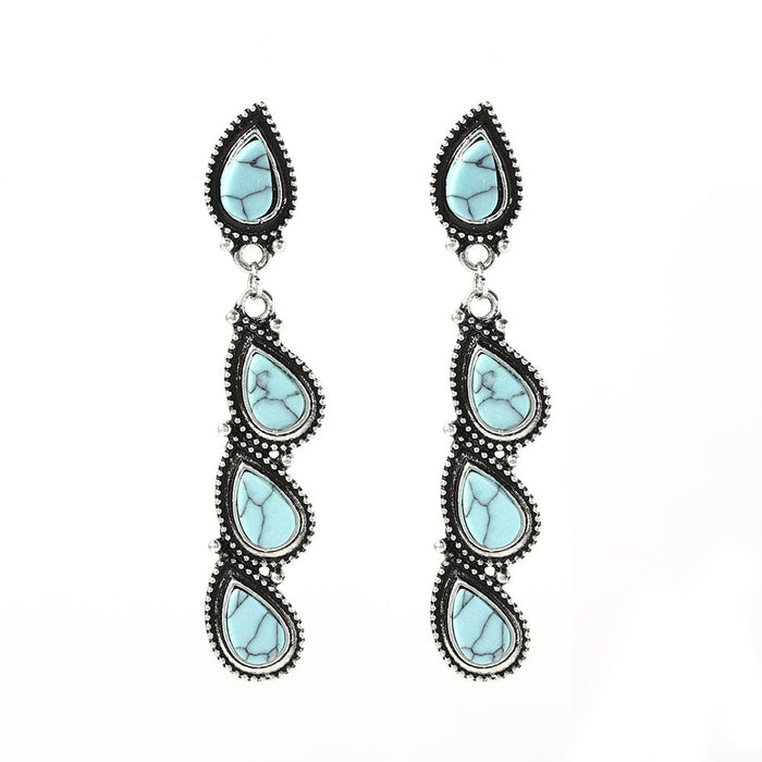 Turquoise Leaf Drop Earrings for Women – Vintage Silver Dangle Style