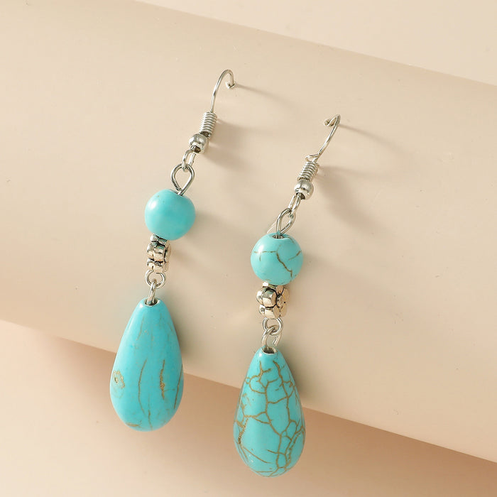 Tibetan Style Turquoise Drop Earrings for Women – Vintage Silver Boho
