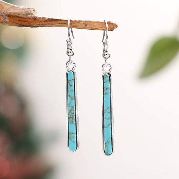 Geometric Turquoise Earrings for Women – Minimalist Antique Silver Style