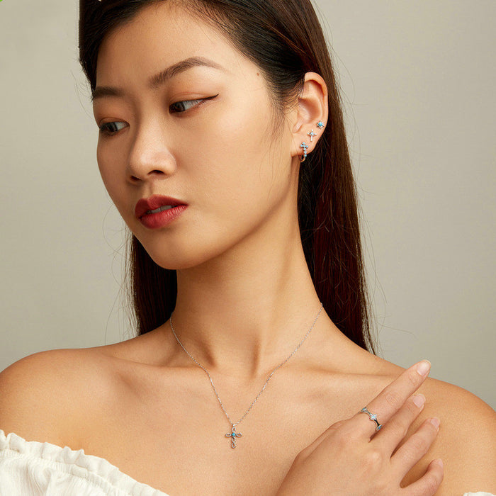 Turquoise Cross Jewelry Set for Women – Stud Earrings, Necklace & Ring