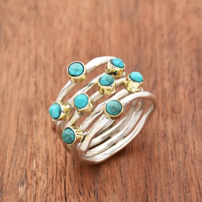 Vintage Blue Turquoise Ring for Women – Two-Tone Statement Jewelry