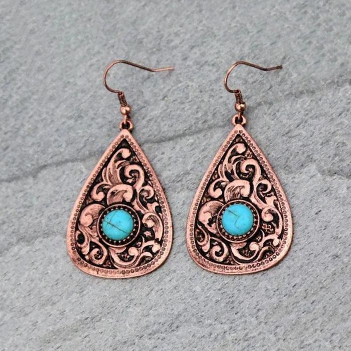 Ethnic Turquoise Drop Earrings for Women – Vintage Asymmetrical Design