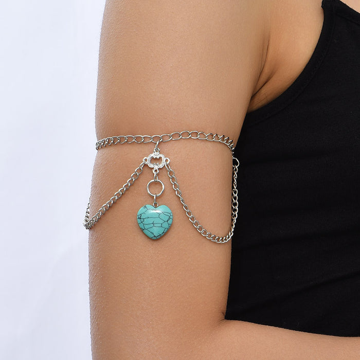 Turquoise Body Chain for Women – Silver Heart Arm Chain Jewelry
