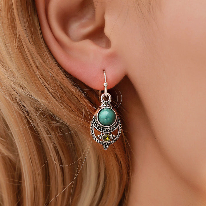 Boho Turquoise Teardrop Earrings for Women – Vintage Silver Dangle