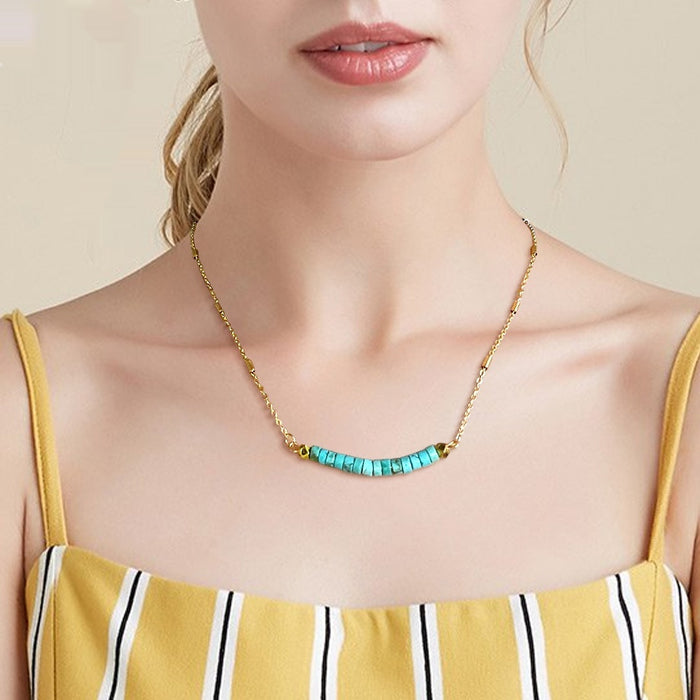 Turquoise Stone Clavicle Necklace for Women – Minimalist Gold Chain